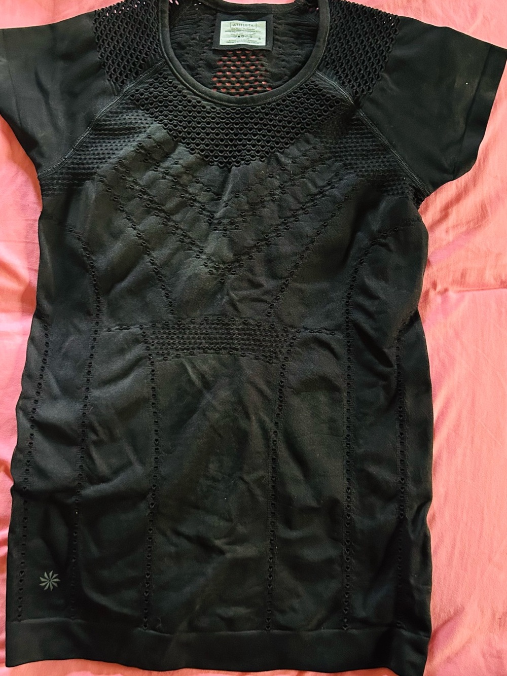 Athleta Black Diamond Mesh Short-Sleeve Seamless Athletic Top